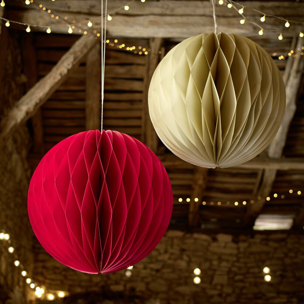 Boule de No&euml;l en papier XL à suspendre Ø60xH60cm (2 modèles)