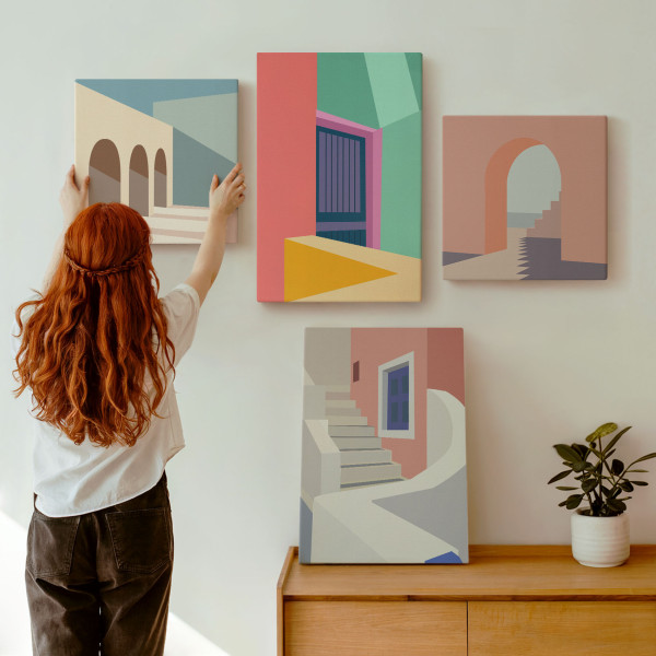 Obraz canvas 4 częściowy Ilustracje budynki |40x40, 40x60| Wallfluent