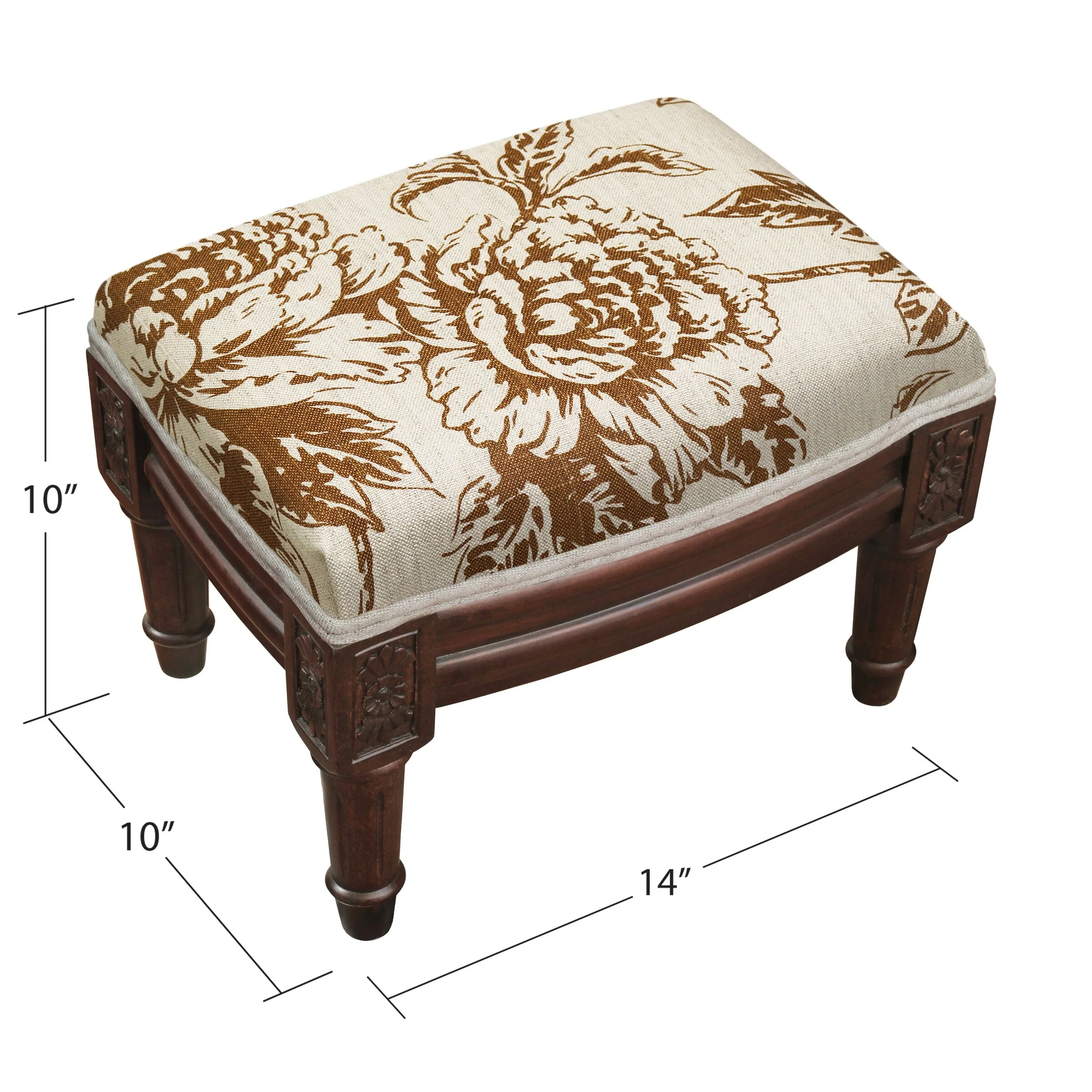 Caramel Peony Footstool with wood stained finish