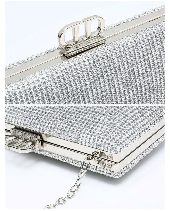 JFY D Shaped Clasp Double-Side Diamante Bag