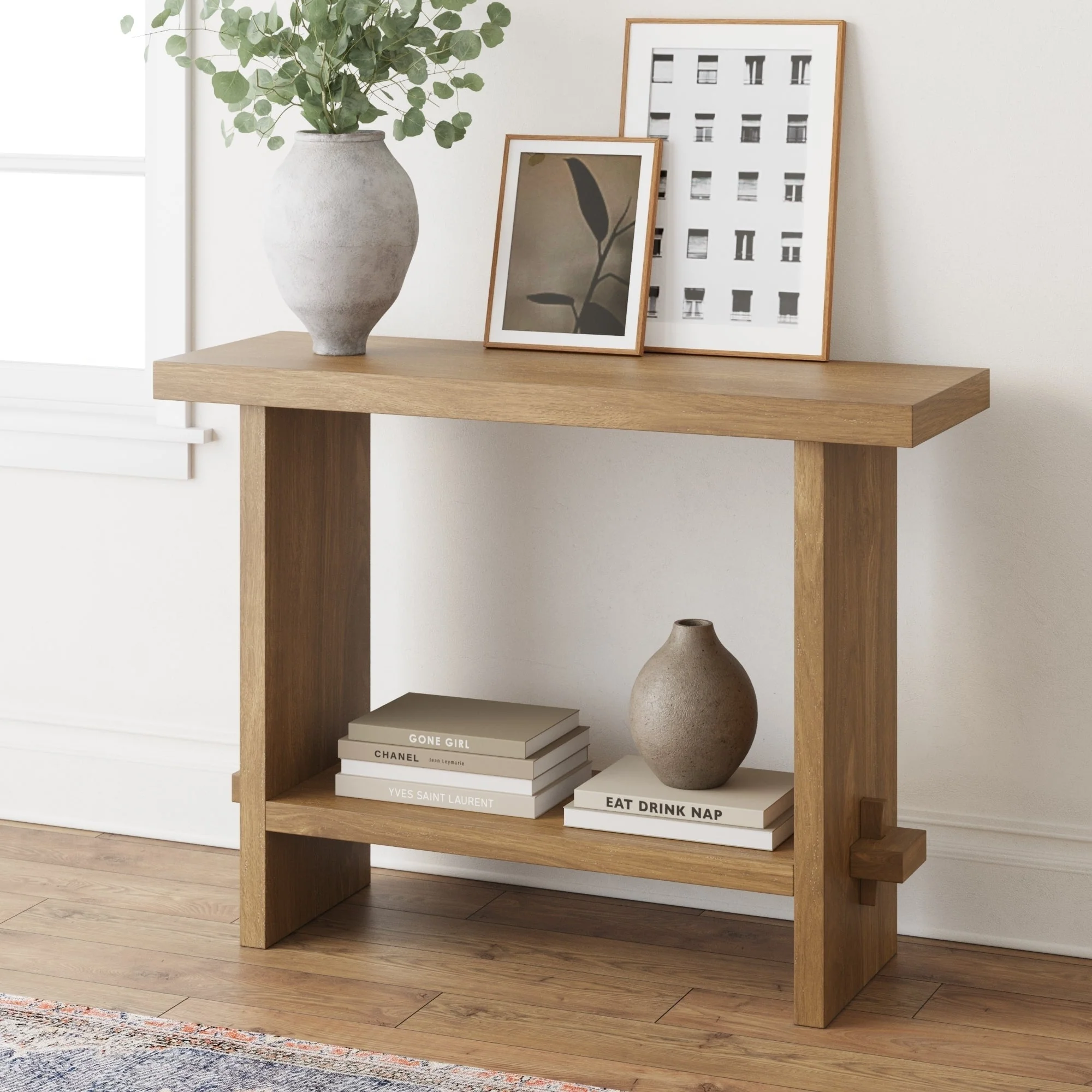 Nathan James Virgo Farmhouse 2-Tier Console Table in Wire-Brushed Wood Finish