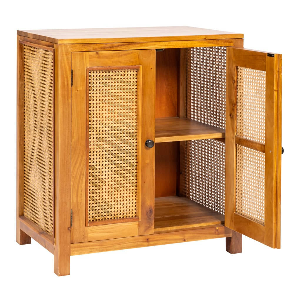 BUFFET DE RANGEMENT CANNAGE ET BOIS D'ACAJOU - Buffet de rangement 2 portes