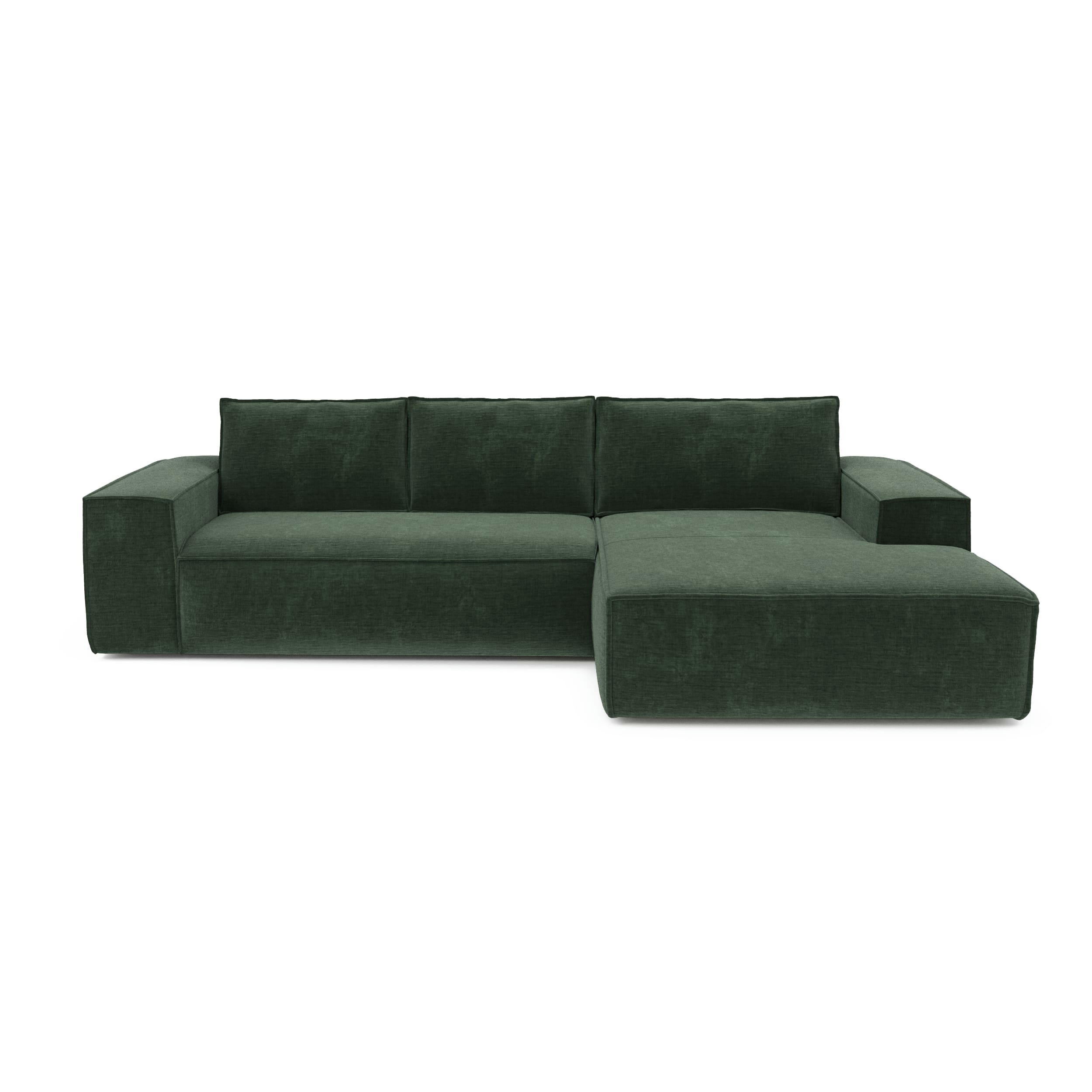 JOAN - Canapé convertible angle droit dunlopillo velours texturé vert 140cm