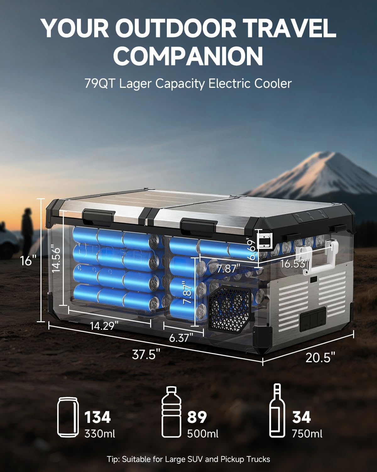 BODEGACOOLER 12 Volt Car Refrigerator, 79 Quart(75L) Portable Freezer Car Fridge Dual Zone With APP Control, -4℉-68℉ Electric Cooler, 12/24V DC and 100-240V AC, for Vehicles,Camping, RV, Outdoor