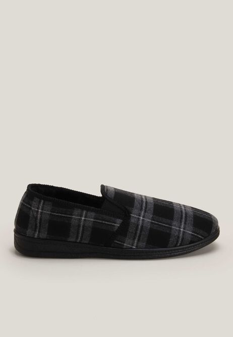 Mens Black Check Closed Back Slippers