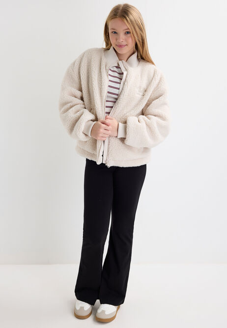 Older Girls Cream Borg Zip Through Jacket