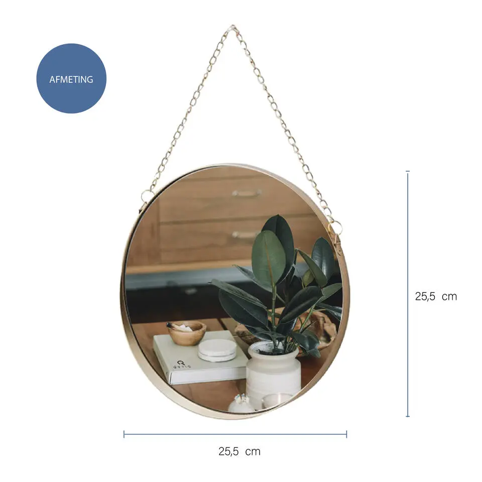 QUVIO Spiegel rond met ketting - Goud
