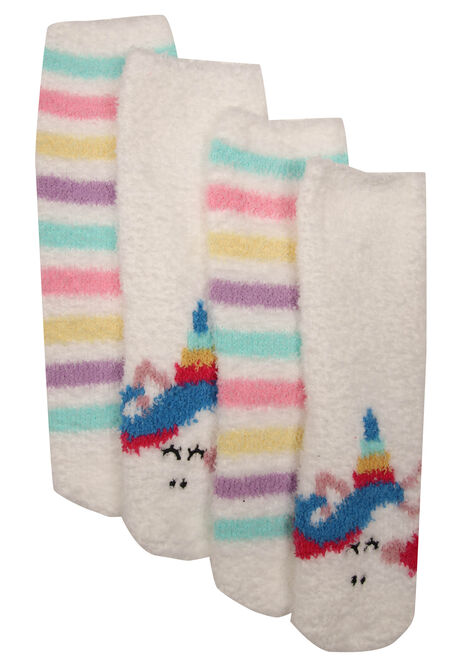 Girls 2pk White Rainbow Unicorn Marshmallow Socks