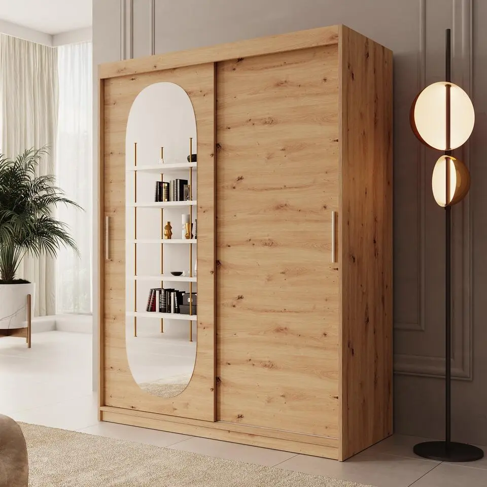 Meubella - Kledingkast Bodhi - Eiken - 150 cm - Met spiegel