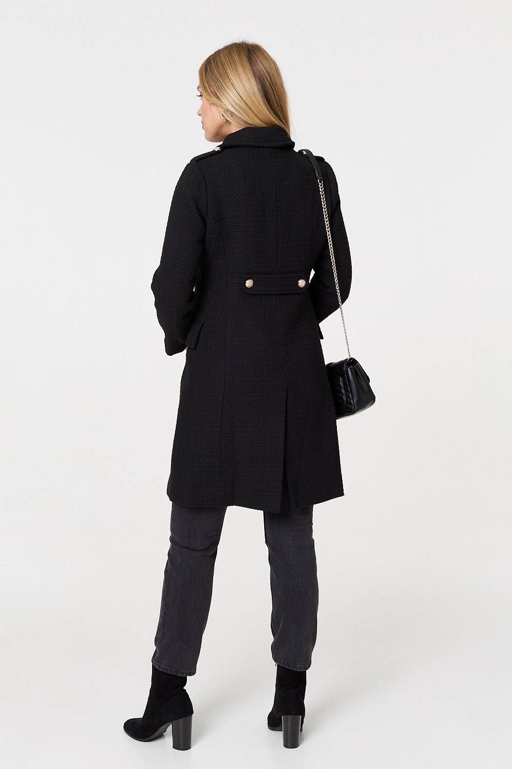 Izabel London Textured Knit Button Front Trench Coat