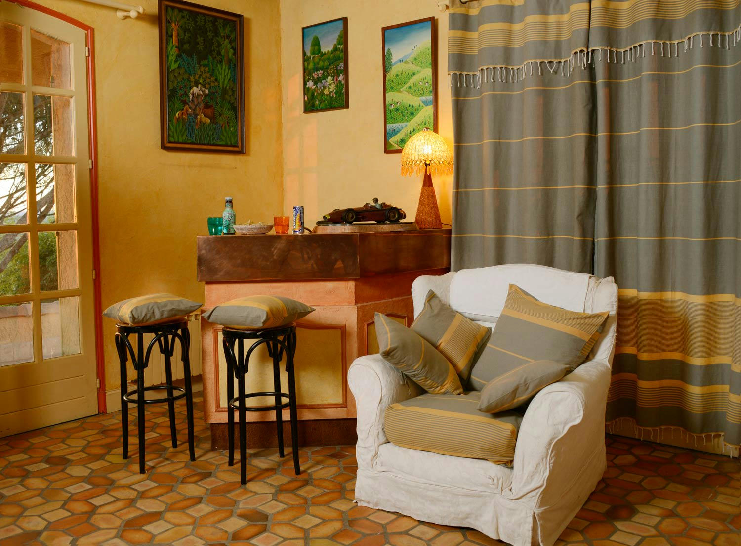 CARTHAGE - Rideau ajustable 100% coton ocre et taupe 140 x 250 à 280