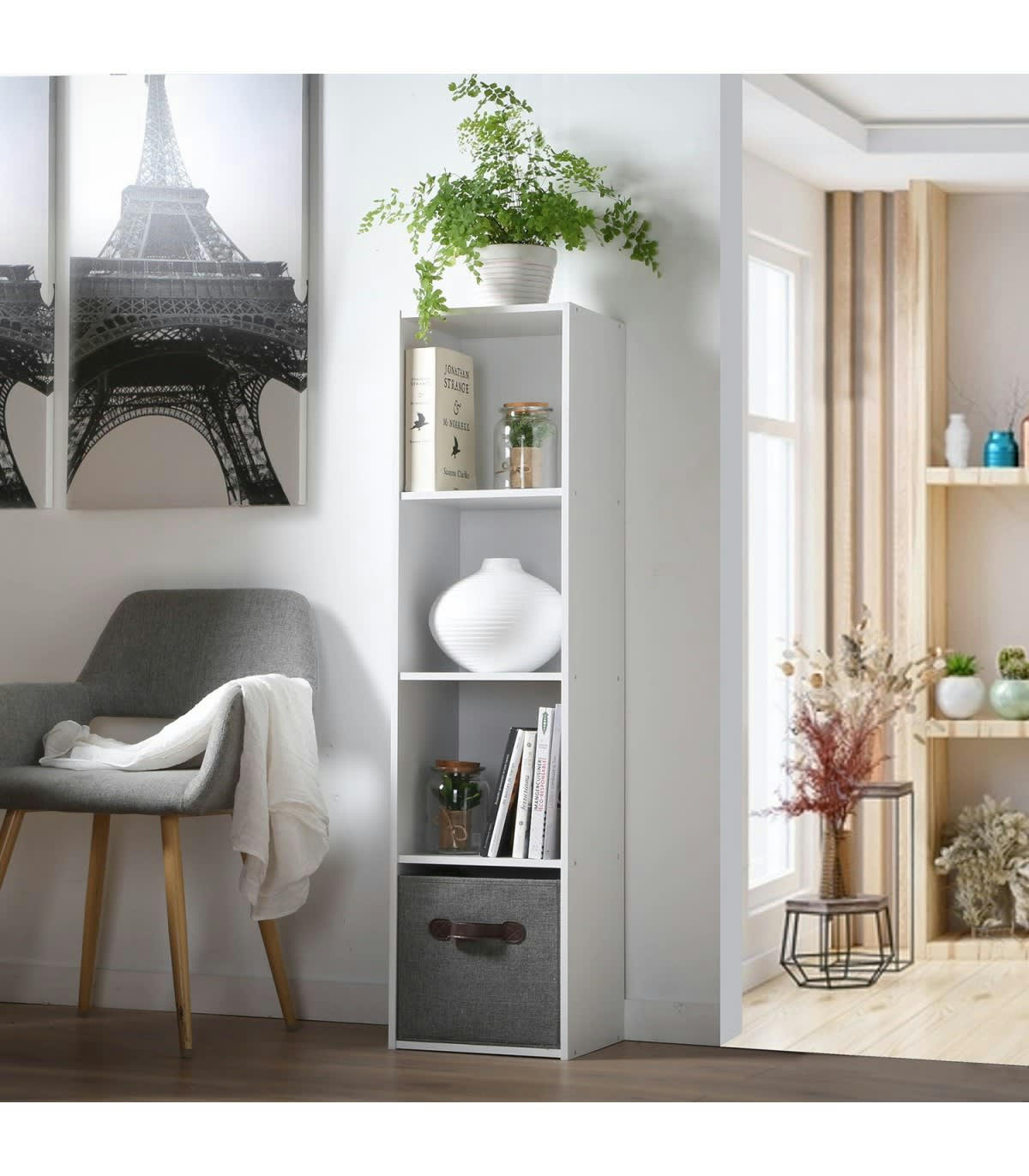 - Etagère de Rangement 4 Cases - H122 cm - Blanc
