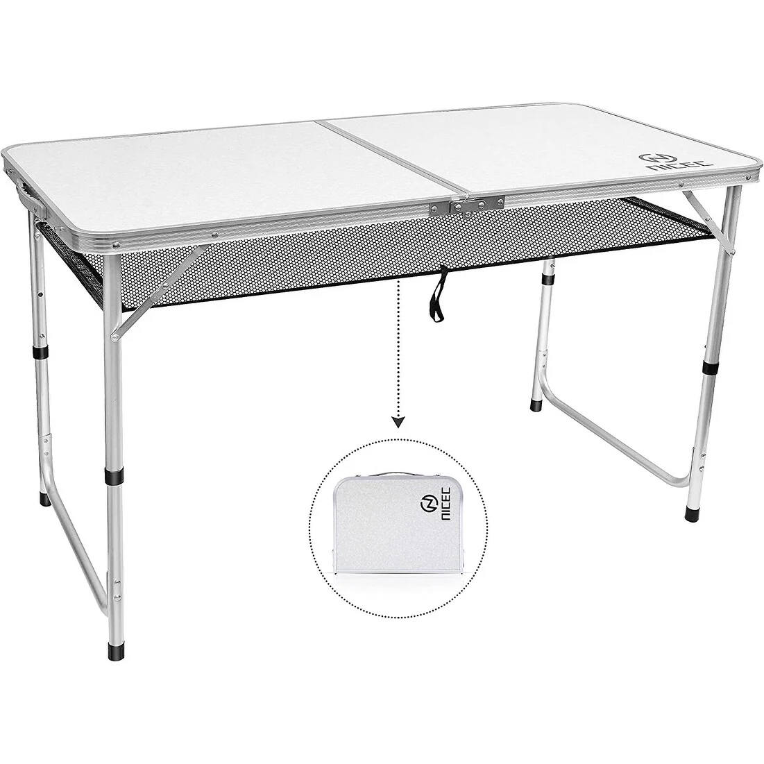 Folding Card Table Adjustable Height, Portable Camping Table Lightweight Aluminum, with Carry Handle for Outdoor, Beach
