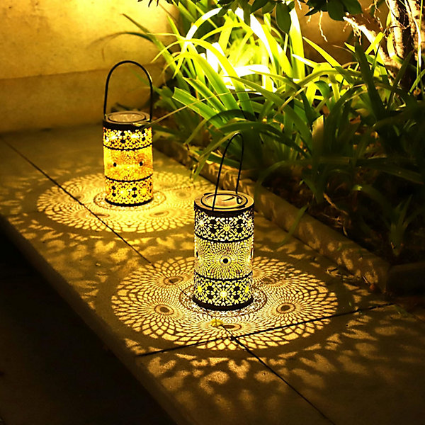 2 Lanternes Solaires Extérieures,lot de 2 Lampes Solaires de Jardin en Métal avec piquets de terre