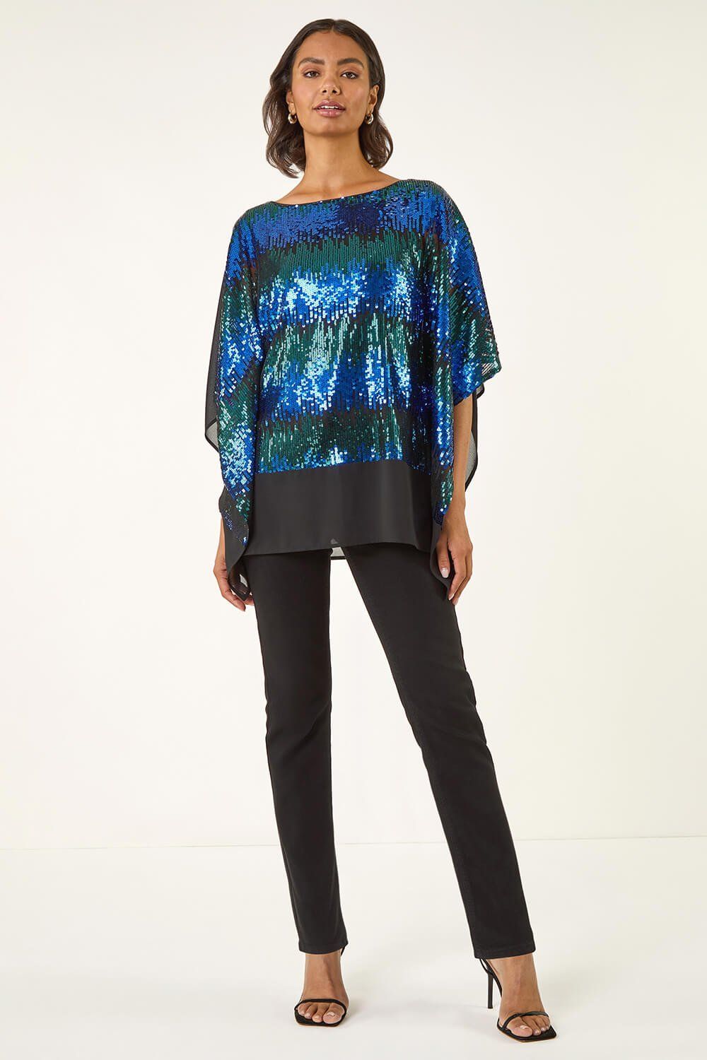 Roman Ombre Sequin Mesh Chiffon Top