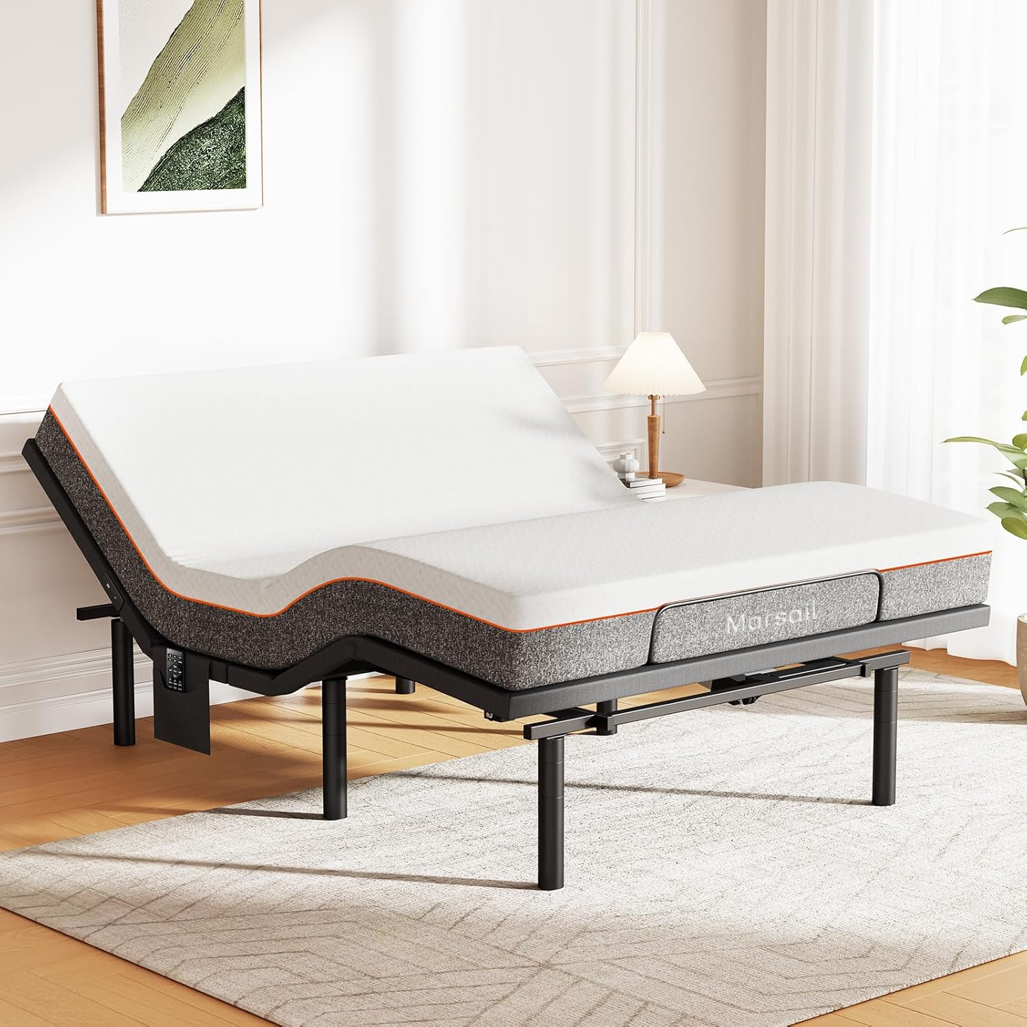 Marsail MS01-1 Queen Adjustable Bed Frame with Massage + 10-inch Gel Memory Foam Mattress, Adjustable Bed Base with Under-Bed Nightlight, Wireless Control Massage Adjustable Bed, Queen