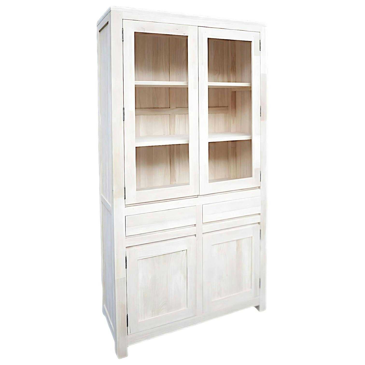 Vaisselier Hévéa 4 portes dont 2 vitrées, 2 tiroirs 100x40x190cm OLGA