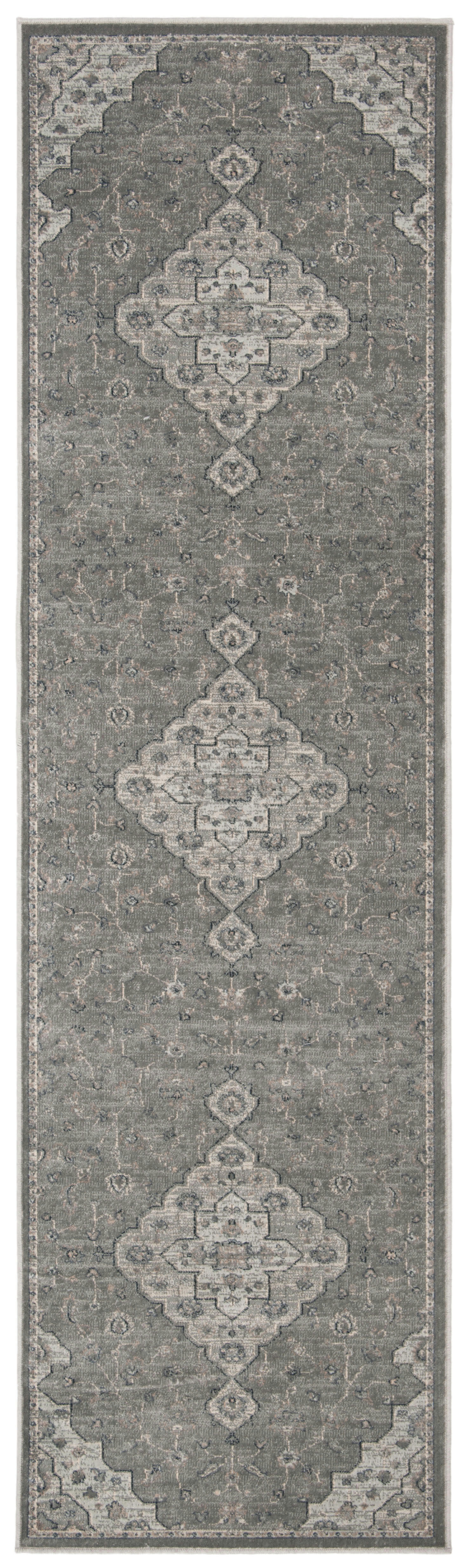 - Tapis de couloir d'inspiration vintage gris et beige 67x240
