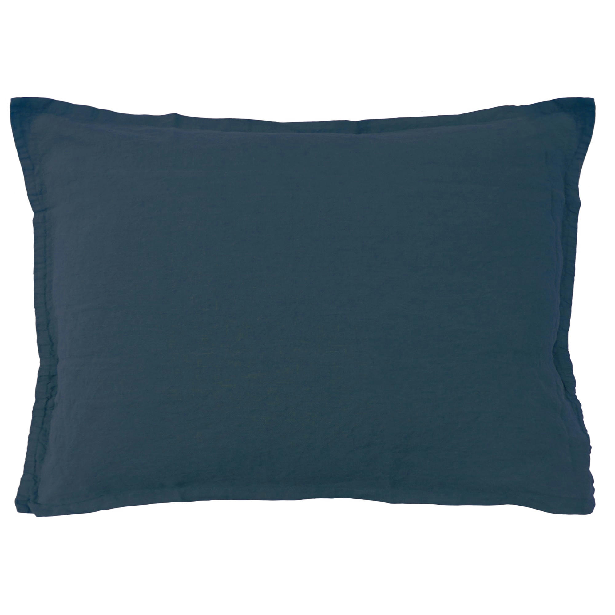 LIN LAVE - Set de 2 taies d’oreiller unies en lin lavé Bleu Marine 50x70cm