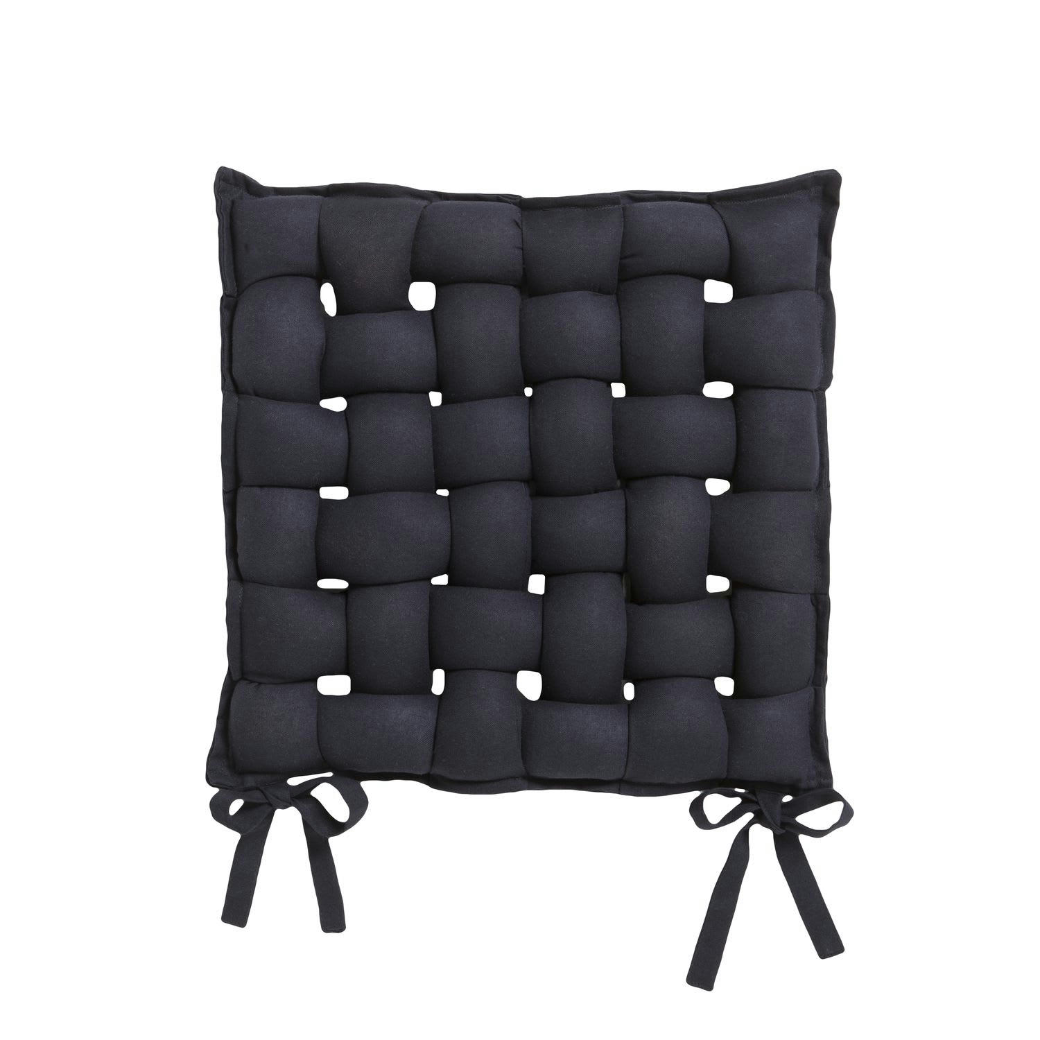 TRÉSSÉE - Galette de chaise tressée 40 x 40 cm noir réglisse