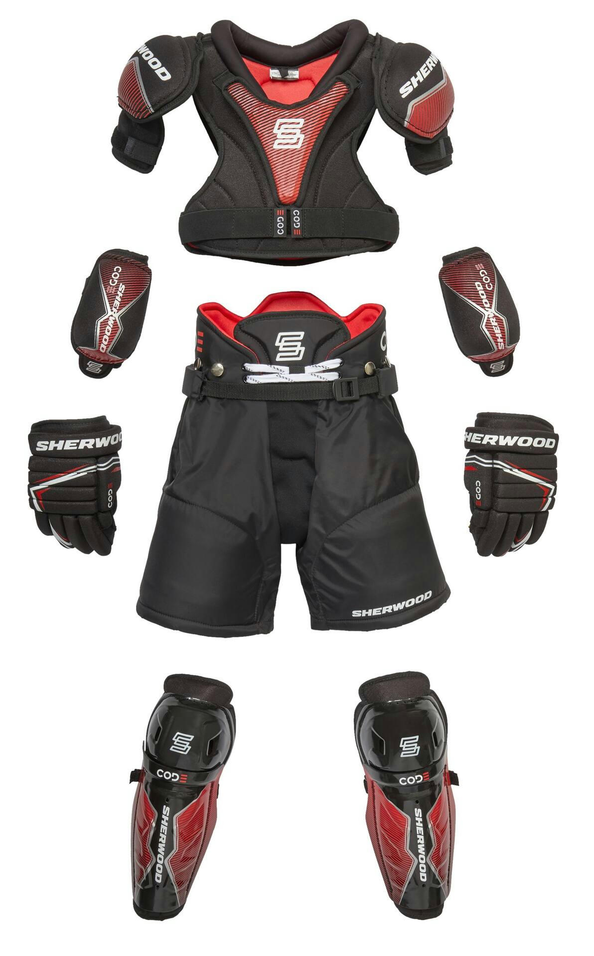 Sherwood CODE Premium Hockey Protective Kit, Youth, Black/Red, Assorted Sizes