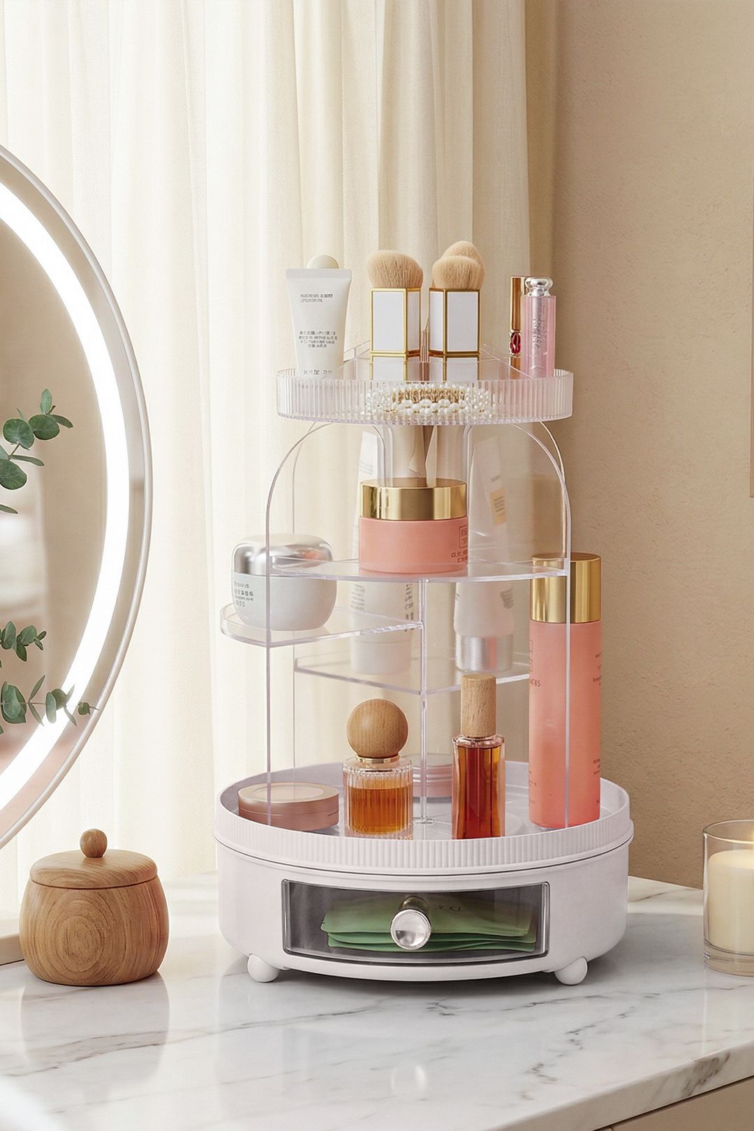 SHEONLY Rotating Makeup Organiser Large Capacity Spinning Makeup Storage