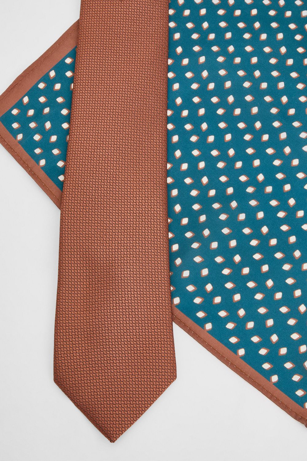 Burton Rust Textured Tie and Patterned Pocket Square
