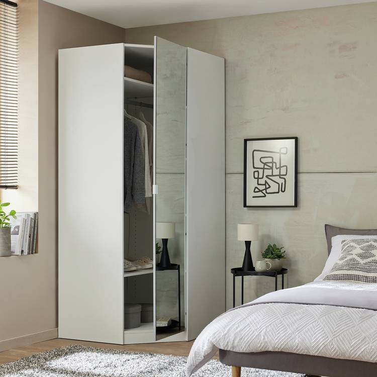 Habitat Munich Corner 1 Door Mirror Wardrobe - White