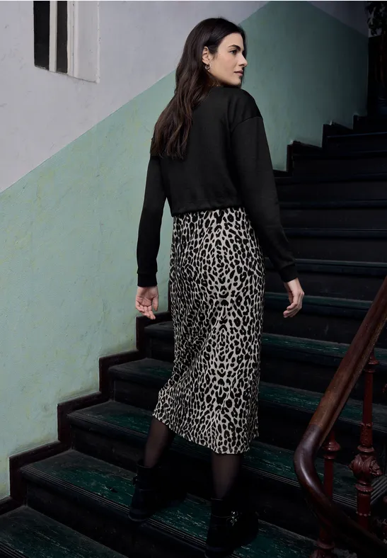 Midi-Kleid mit Leo-Rock