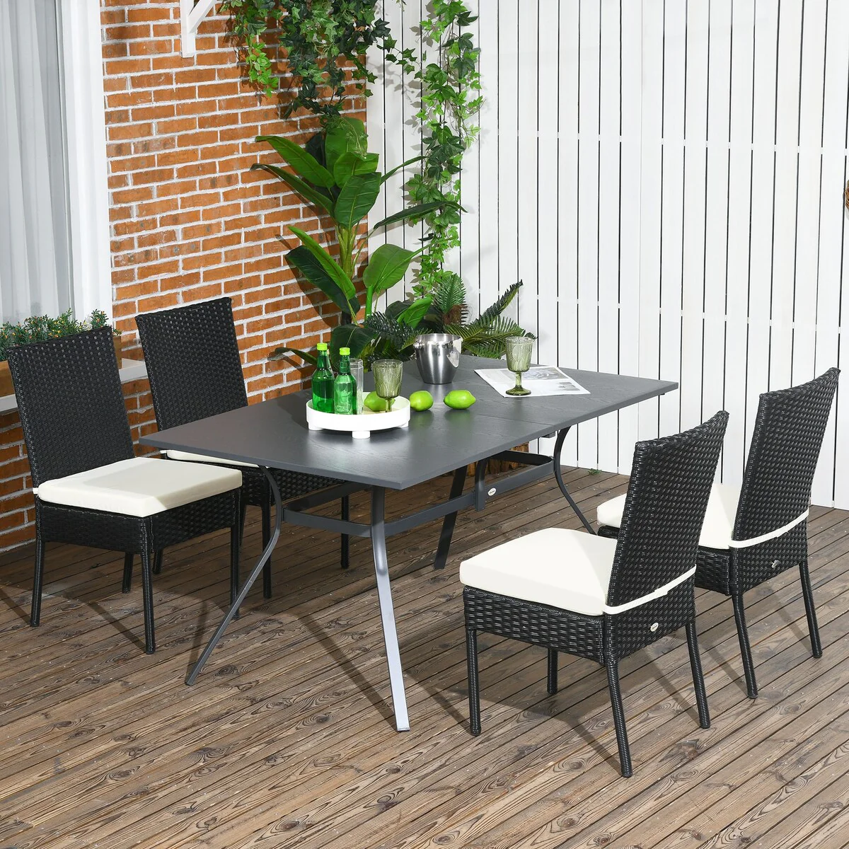 Outsunny 4 PE Rattan Outdoor Dining Chairs with Cushions, Patio Wicker Dining Chairs with Backrests for Porch, Deck