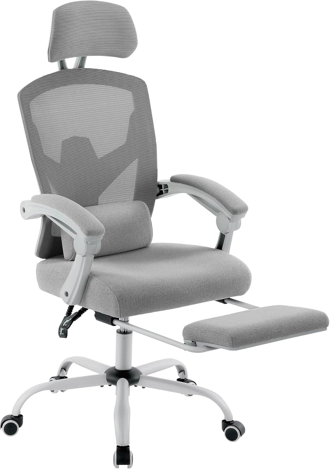 DUMOS Home Office Desk Chair with Footrest, High-Back Mesh Rolling Swivel Reclining Chairs with Wheels, Comfortable Headrest, Lumbar Support, Comfy Arms for Home, Office, Gaming, Student,Elegant Grey