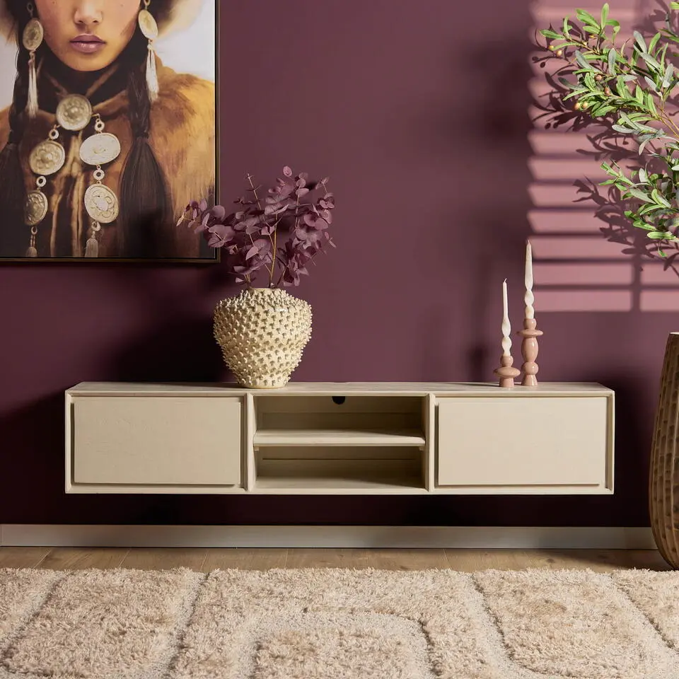 Tv-meubel Zwevend Zandkleur Hout - 160x35x30cm - Ambiance