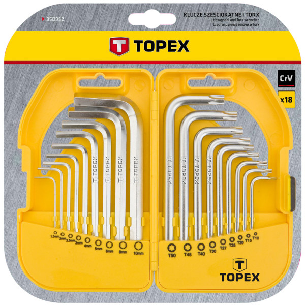 Klucze sześciokątne i Torx, zestaw 18 szt. TOPEX 35D952