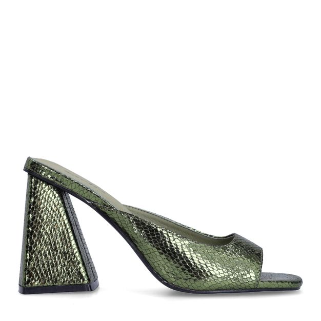 Groene metallic muiltjes met hak