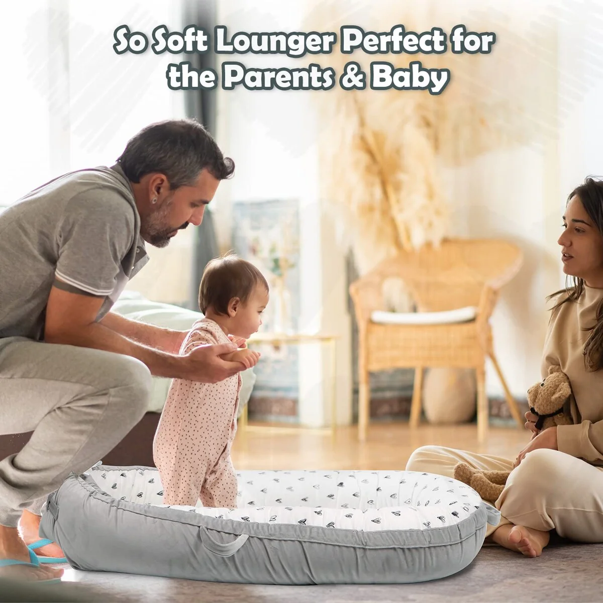 Baby Lounger for Newborn Cover Newborn Lounger for 0-12 Months,Breathable & Portable Infant Lounger Adjustable Cotton Soft Baby