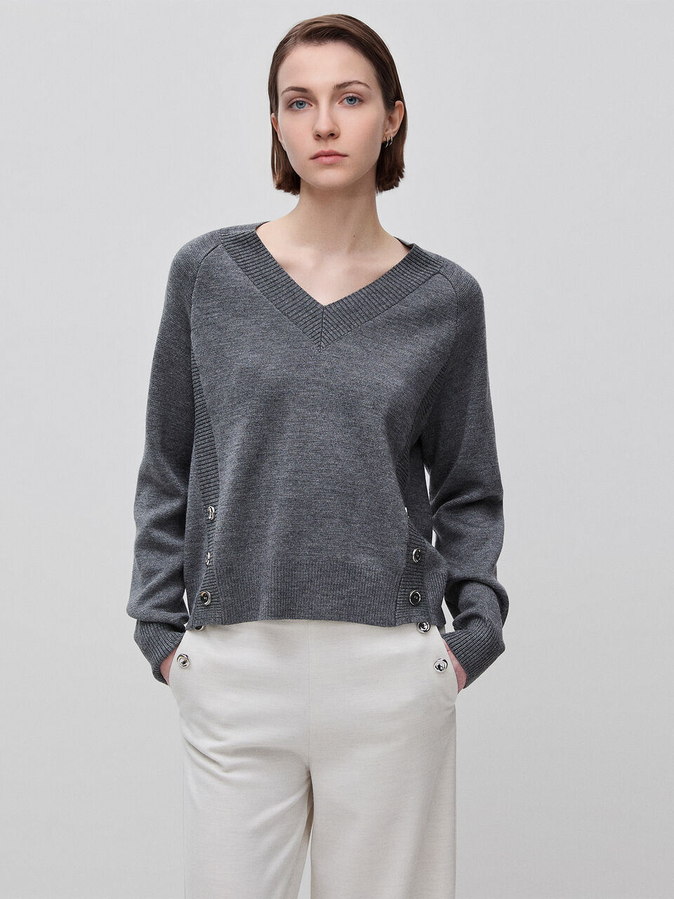 Knit sweater with V-neck
