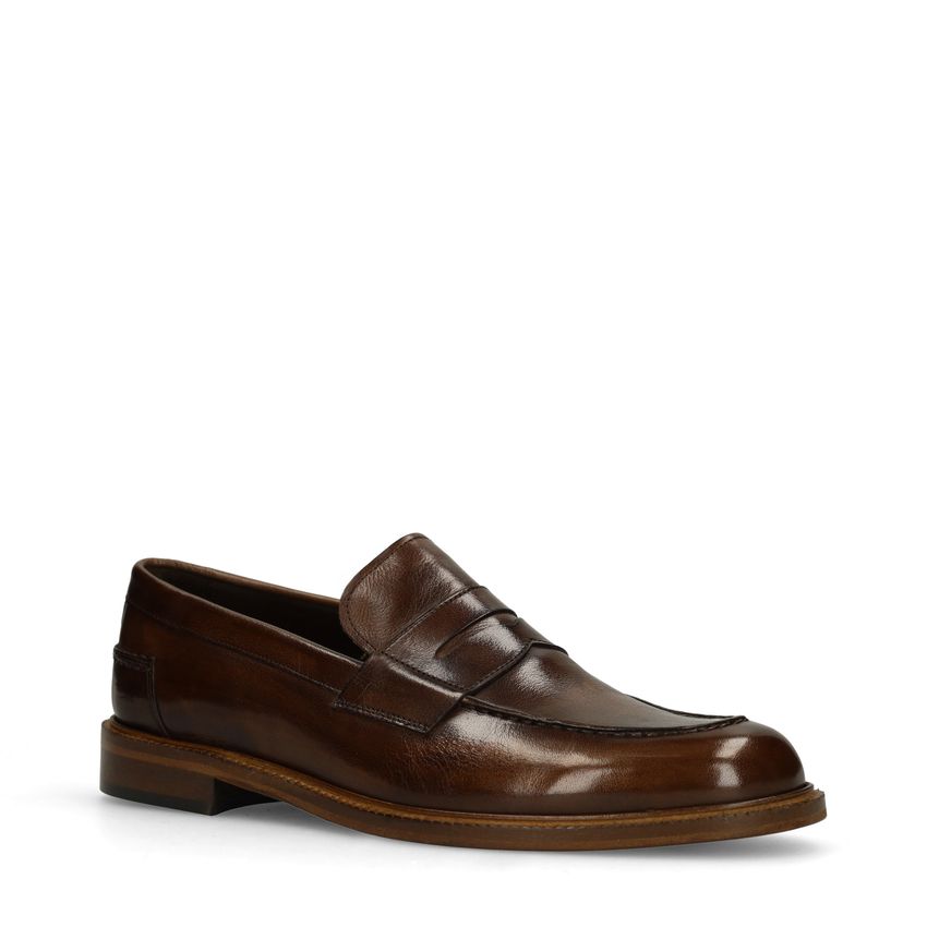 Manfield Bruine leren Loafers