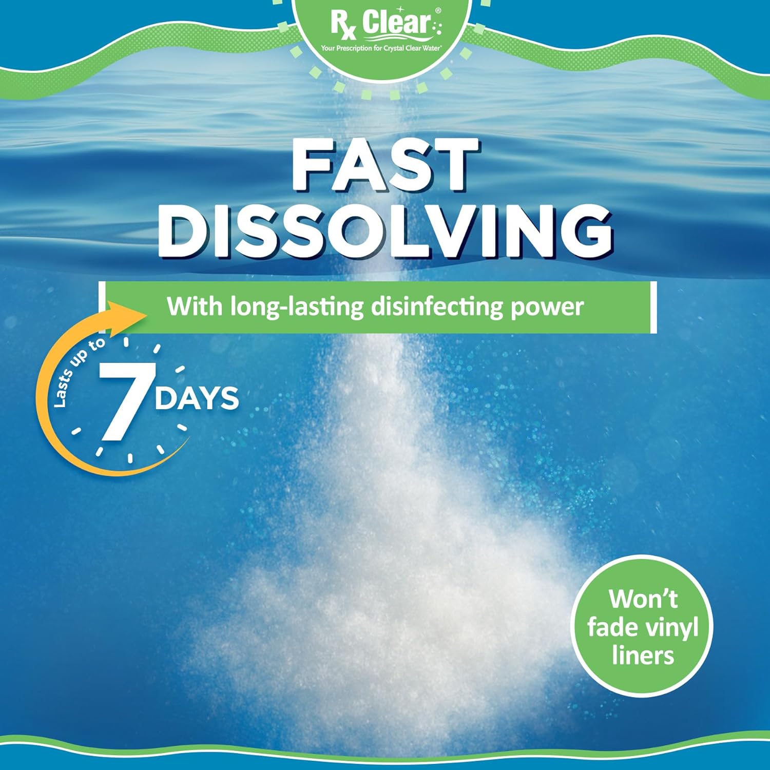Rx Clear 50 lbs Granular Pool Chlorine | Use As Bactericide  Algaecide  & Disinfectant in Swimming Pools  Hot Tubs  & Spas | Stabilized  Fast Dissolving & UV Protected