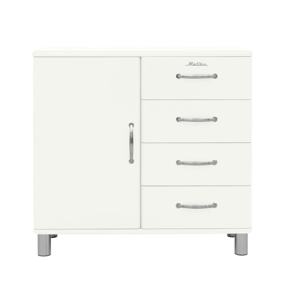 MALIBU - Buffet vintage 1 porte 4 tiroirs L98cm blanc cassé