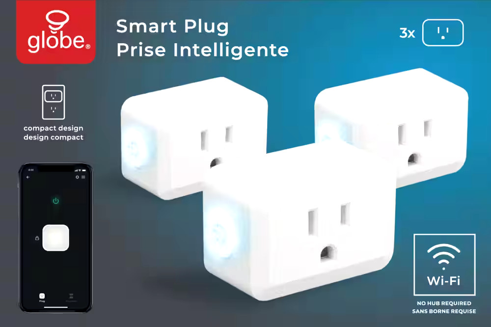 Globe Smart Wifi Outlet Plug, 3-pk, Compatible with Alexa and Google Assistant, White