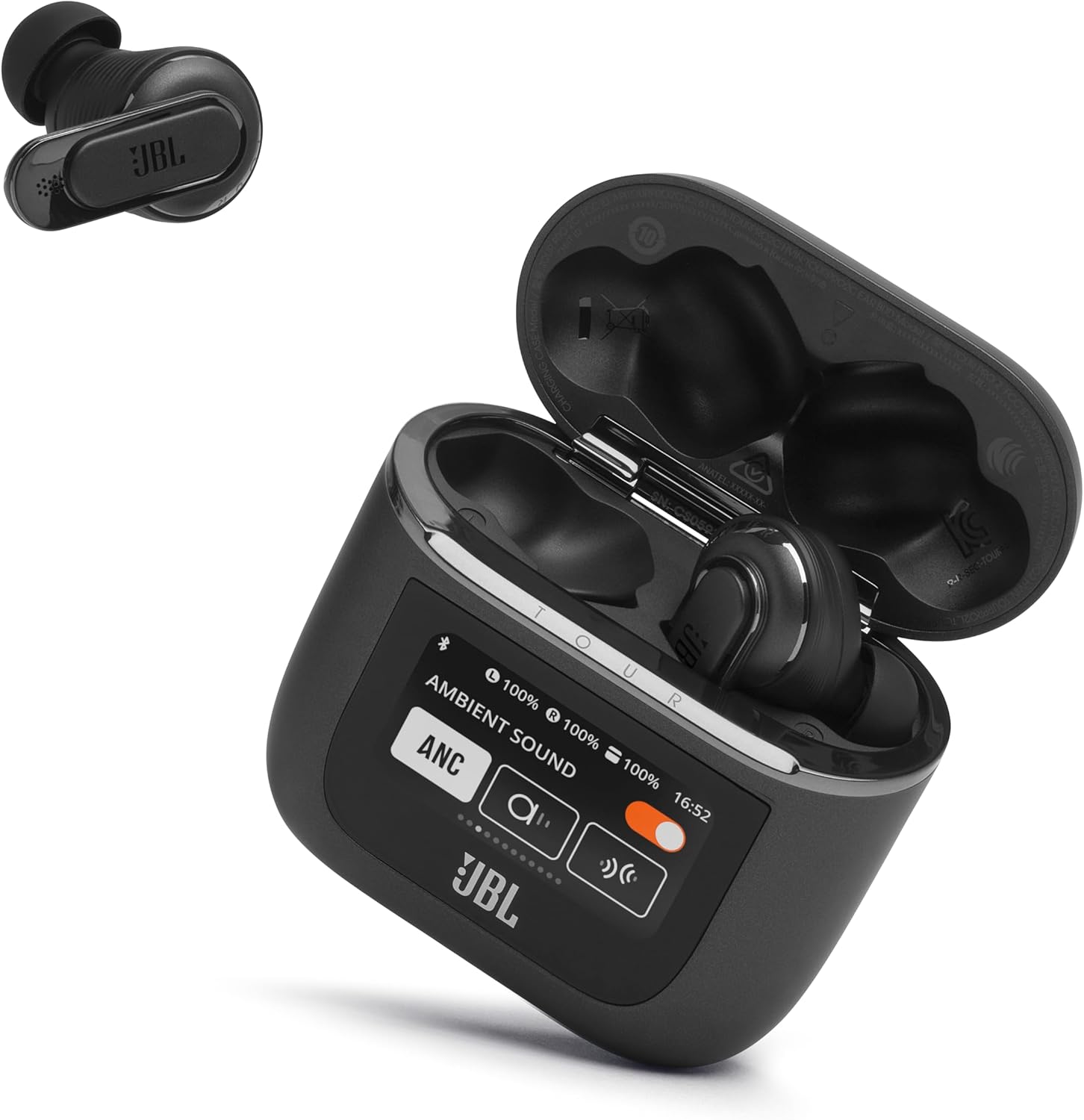 JBL Tour Pro 2 - True Wireless Noise Cancelling Earbuds with Smart Charging Case  6-mic Perfect Calls with Voice Control  Up to 40hrs of Playtime  Immersive JBL Spatial Sound (Black)