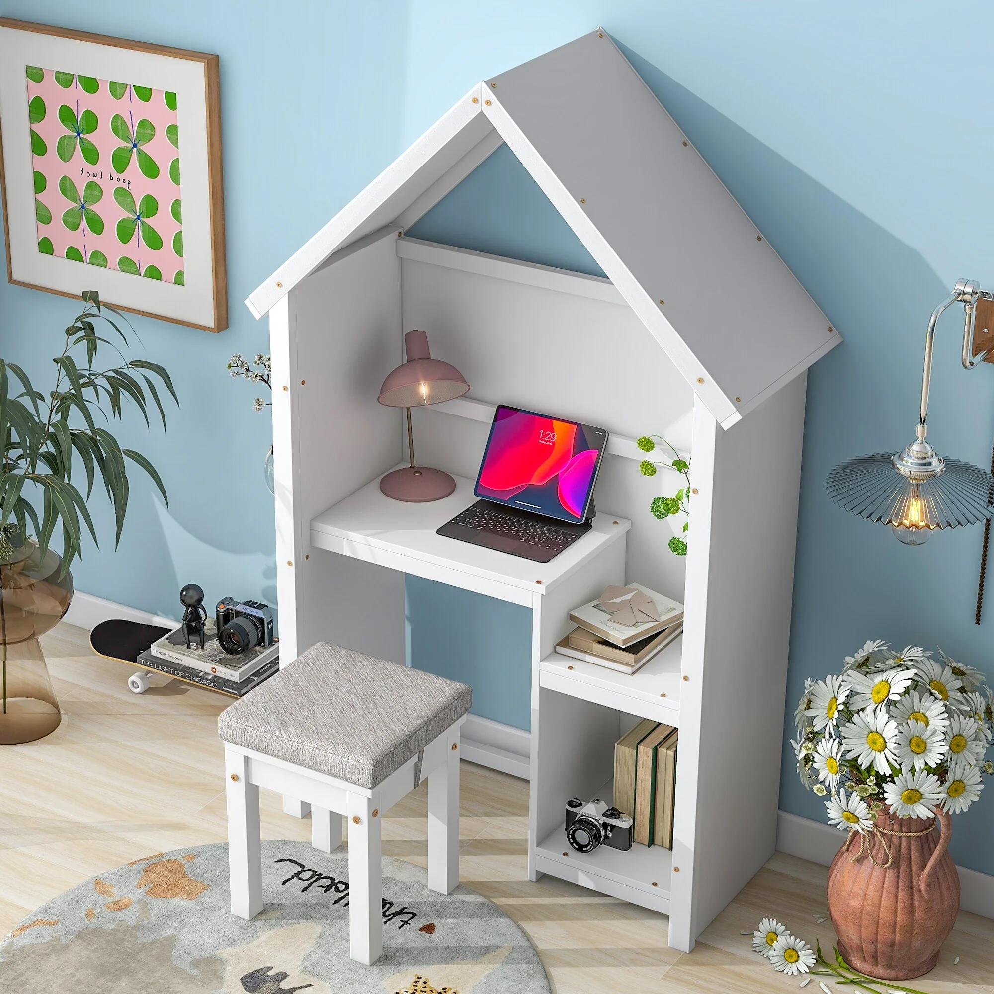House-Shaped Kids Desk and Stool