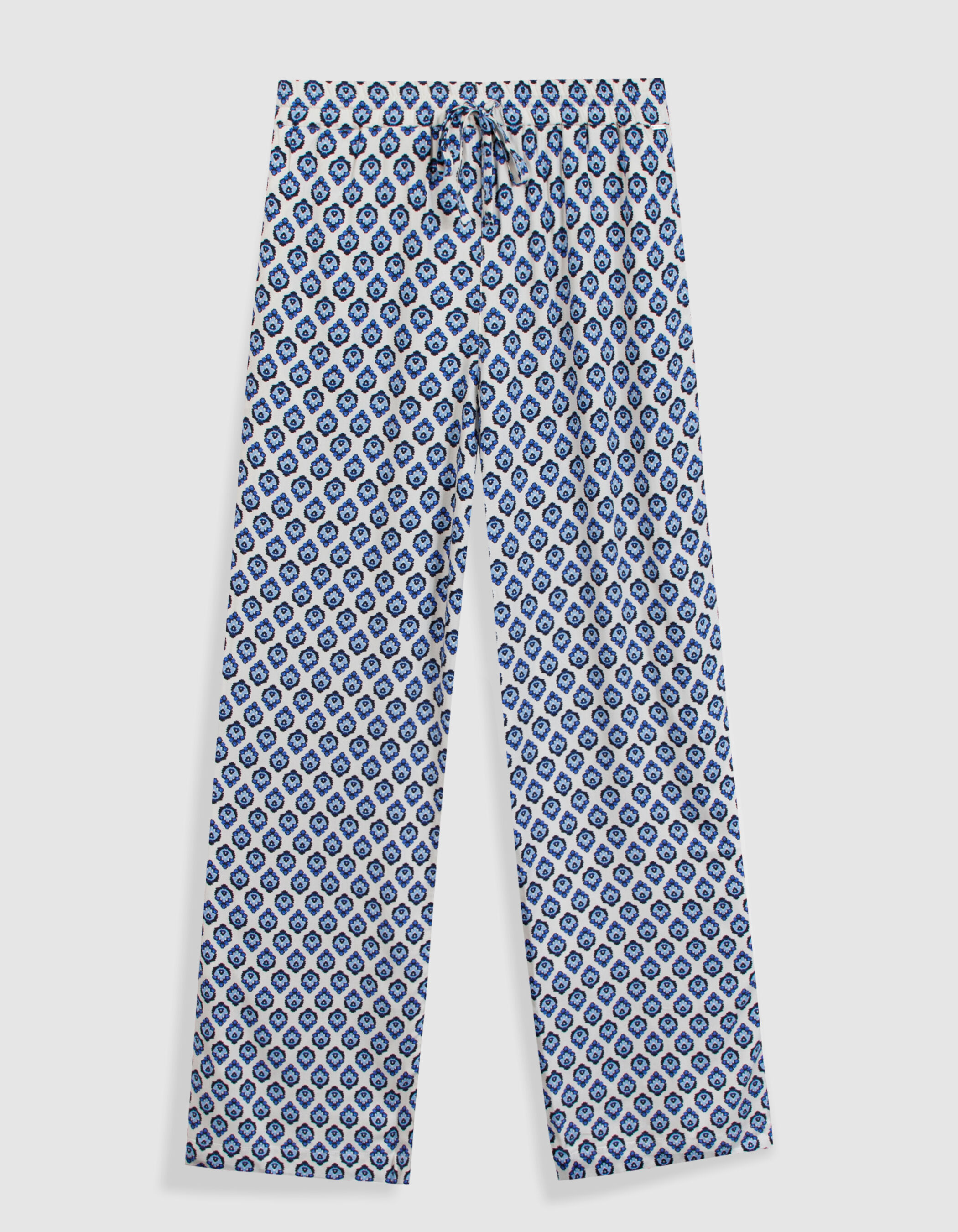 Pantalon large imprimé floral bleu Femme