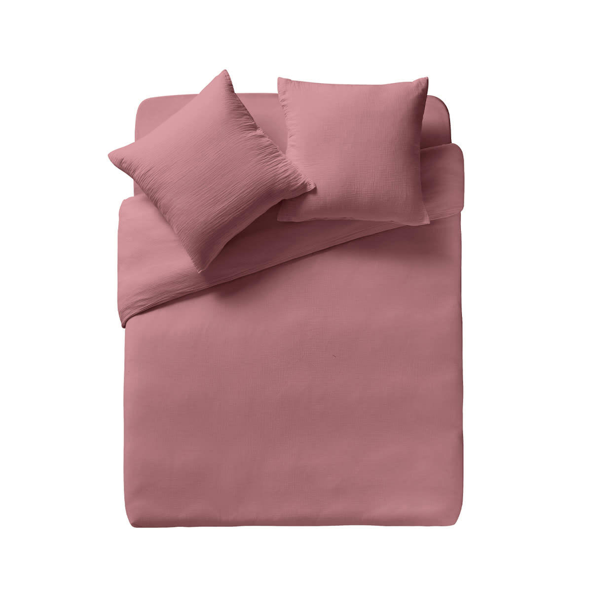 TENDRESSE - Parure de lit en gaze de coton rose 200x200