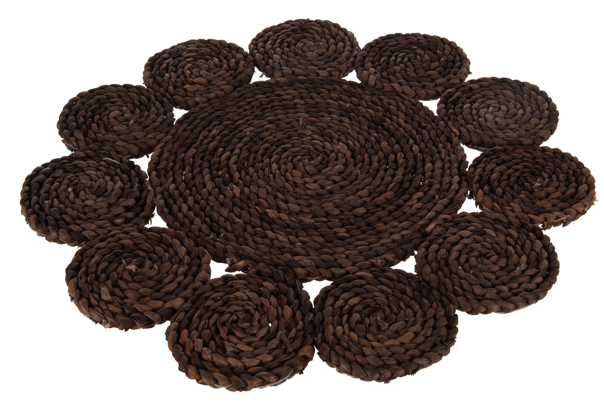 J-Line placemat Rond Bloem - jute - donkerbruin