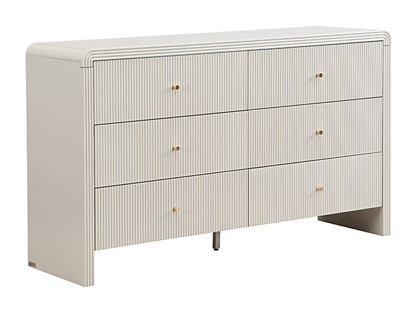 Commode 6 tiroirs - MDF - Beige et doré - MIRENALO