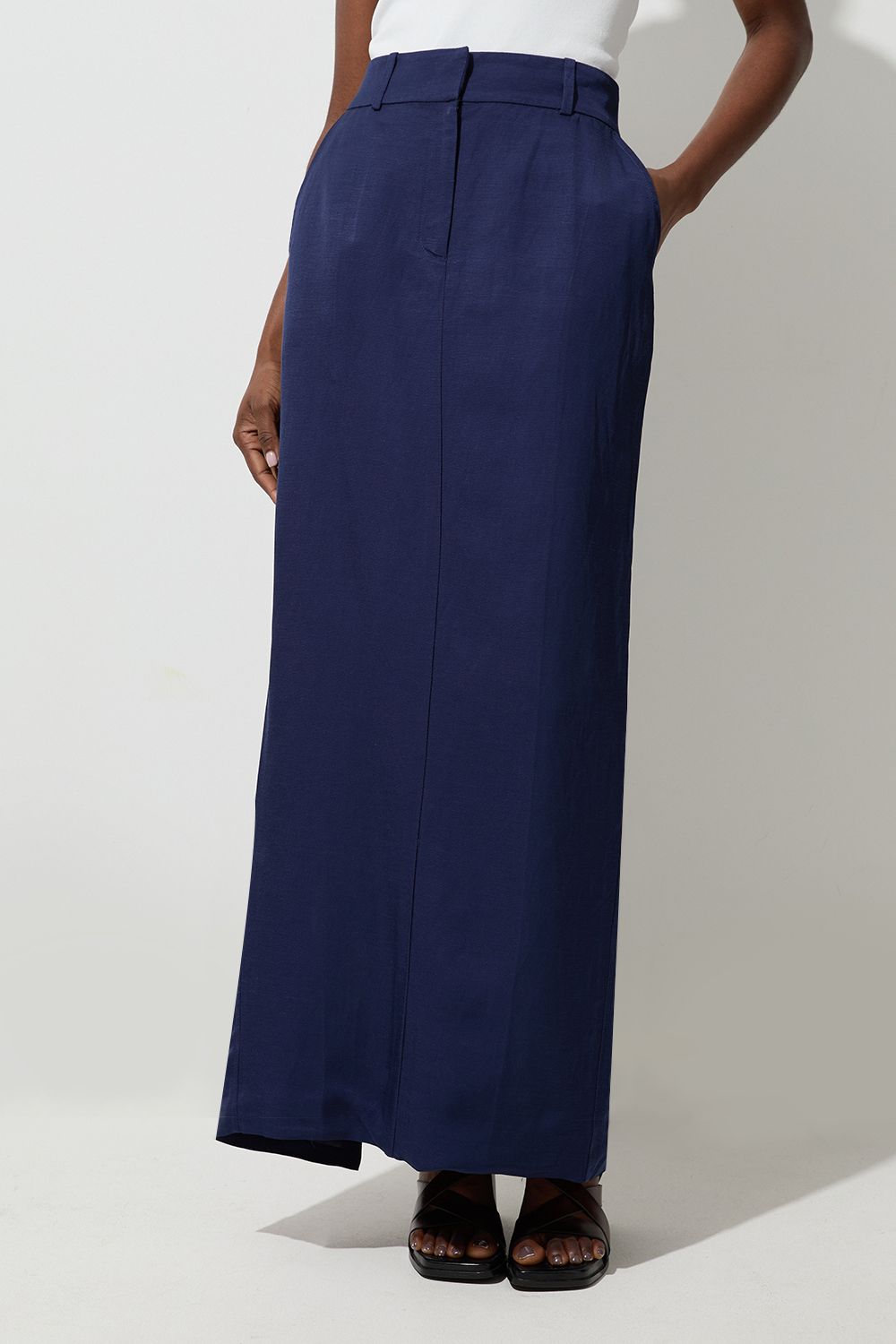 KarenMillen Petite Tailored Viscose Linen Pencil Maxi Skirt