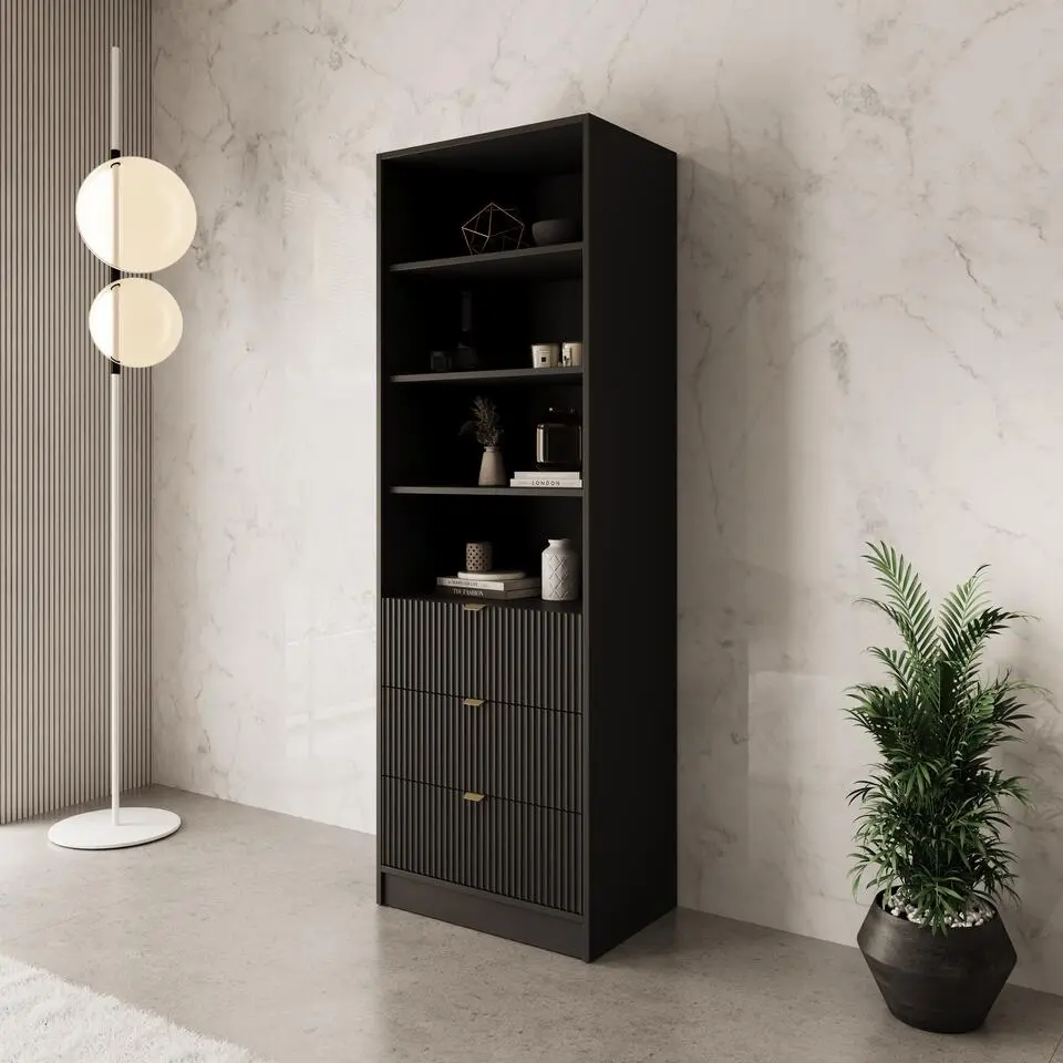 Meubella - Tavares - Boekenkast - Zwart - 60x40x180 cm