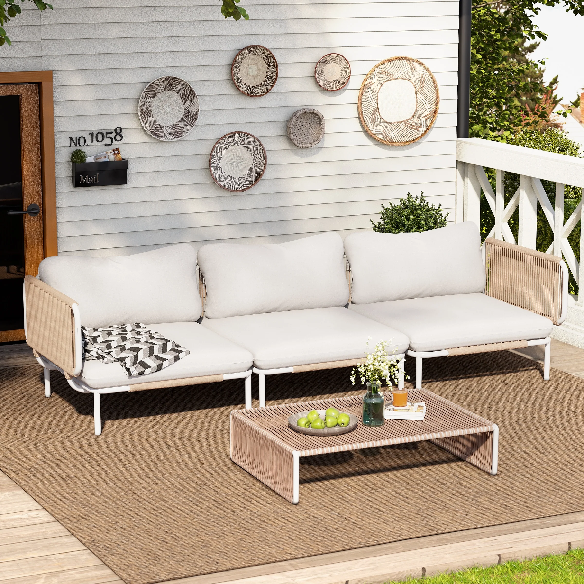 Outdoor Cushioned Sectional Sofa Chat Set Patio Furniture Conversation Set, Free Combination