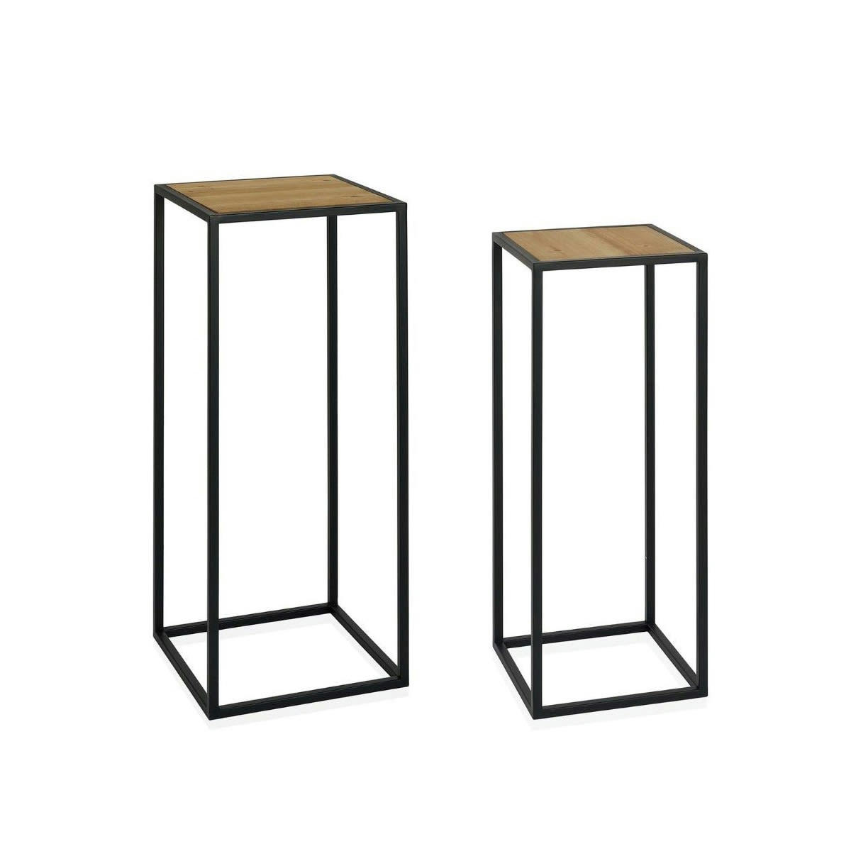 - Set de 2 sellettes en métal noir et bois H70cm